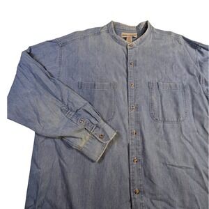 Pride's Landing Women's Denim Button-Up Shirt – XL Blue Collarless READ